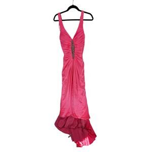 Y2K Kiss Kiss Women's Bright Pink Open Back V-neck Long Formal Dress Size 8